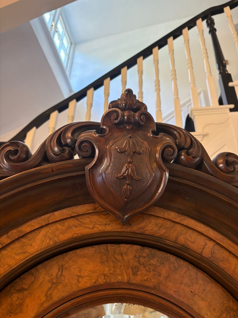 Outstanding Quality Large Antique Victorian Unusual Carved Burr Walnut 3 Door Wardrobe - Image 8